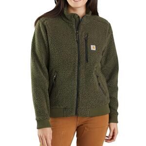 Carhartt Sherpa Jacket Full Zip High Pile Fleece Green Womens Med Fall Utility